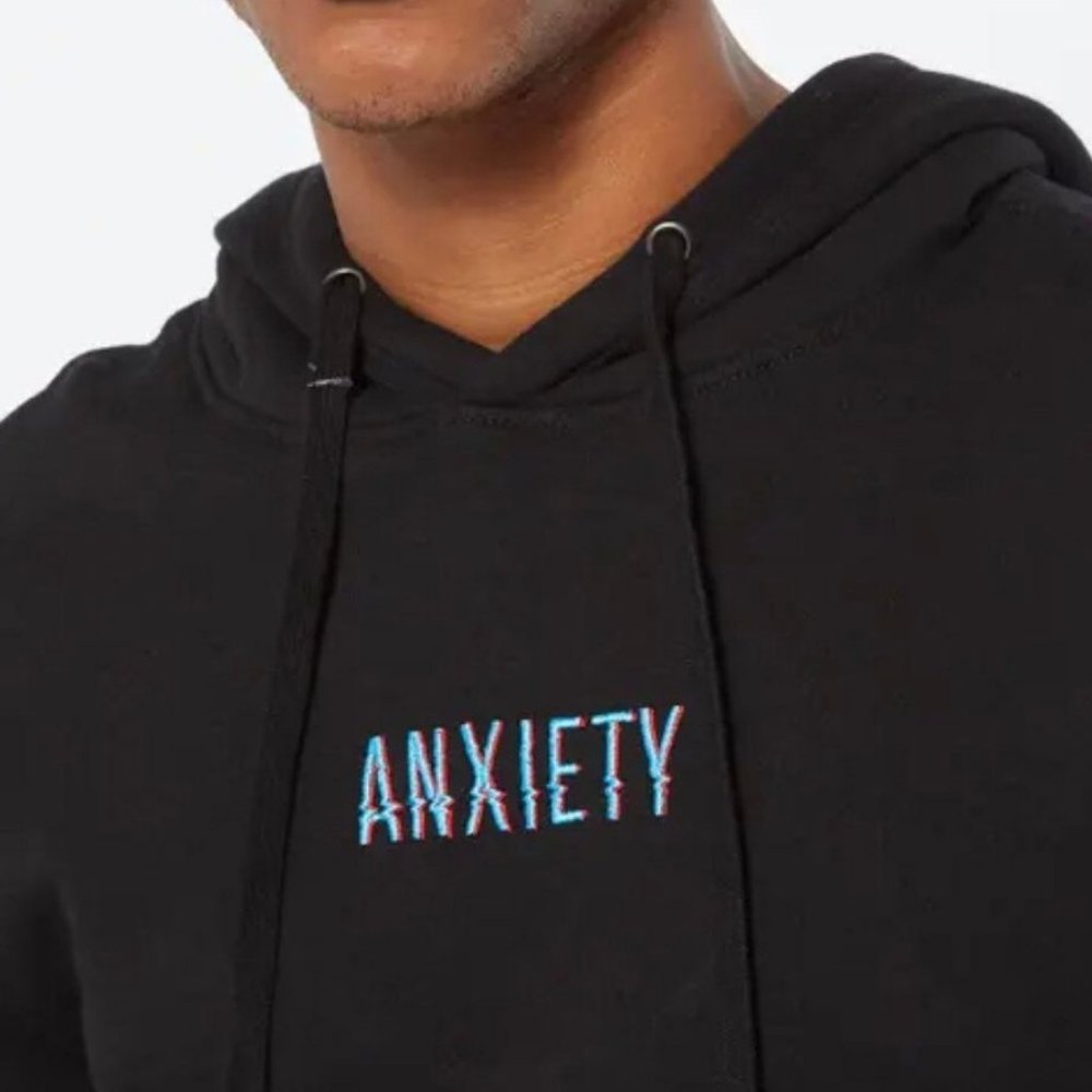 NEW RUE 21 ANXIETY BLACK EMBROIDERED HOODIE